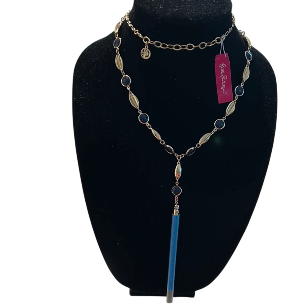 NEW Lilly Pulitzer Cowrie Shell Blue Tassel Necklace - Picture 5 of 5